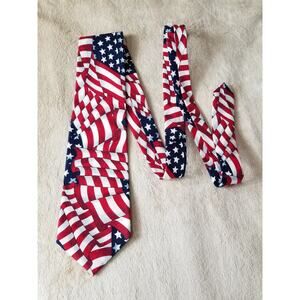 BEANS McGEE Men's Tie American Flag Red 100% Cotton Made In USA Vintage